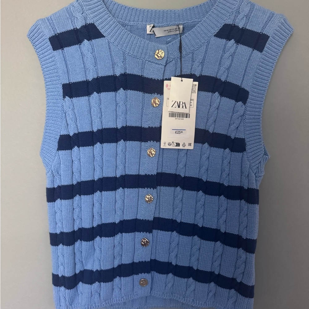 Zara Navy and Light Blue Knit Vest